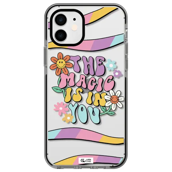 a cartoon text with flowers Apple iPhone 12 impact black border Case
