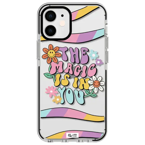 a cartoon text with flowers Apple iPhone 12 mini impact black border Case