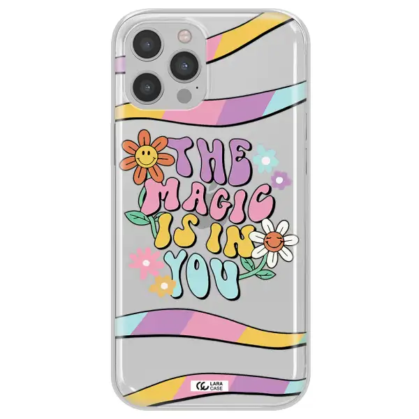 a cartoon text with flowers Apple iPhone 12 pro Clear TPU Case