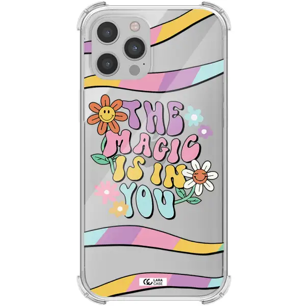 a cartoon text with flowers Apple iPhone 12 pro max Clear PC Case