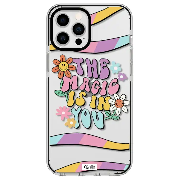 a cartoon text with flowers Apple iPhone 12 pro max impact black border Case