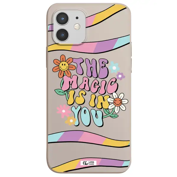 a cartoon text with flowers Apple iPhone 12 Silicone Stone Case