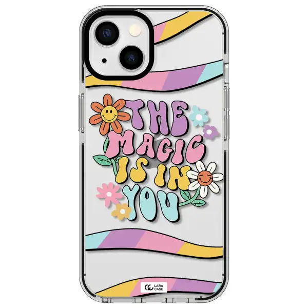 a cartoon text with flowers Apple iPhone 13 impact black border Case