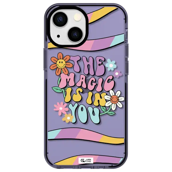 a cartoon text with flowers Apple iPhone 13 mini impact Lilac Case