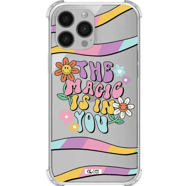 a cartoon text with flowers Apple iPhone 13 Pro Clear PC Case