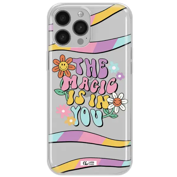 a cartoon text with flowers Apple iPhone 13 Pro Clear TPU Case