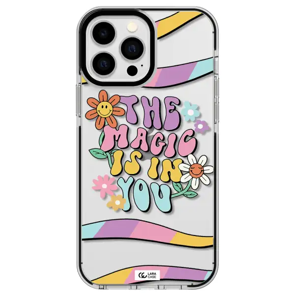 a cartoon text with flowers Apple iPhone 13 Pro Max impact black border Case