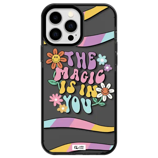 a cartoon text with flowers Apple iPhone 13 Pro Max impact Smoke Black Case
