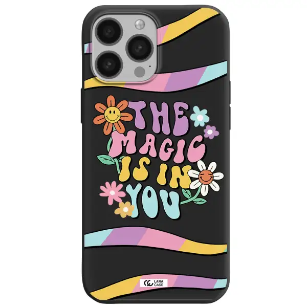 a cartoon text with flowers Apple iPhone 13 Pro Max Silicone black Case