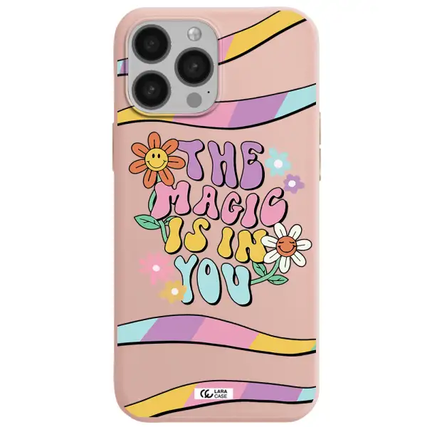 a cartoon text with flowers Apple iPhone 13 Pro Max Silicone pastel pink Case