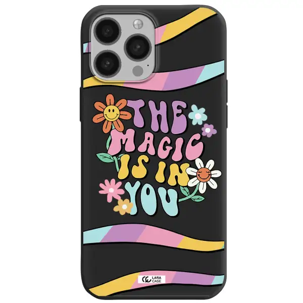 a cartoon text with flowers Apple iPhone 13 Pro Silicone black Case