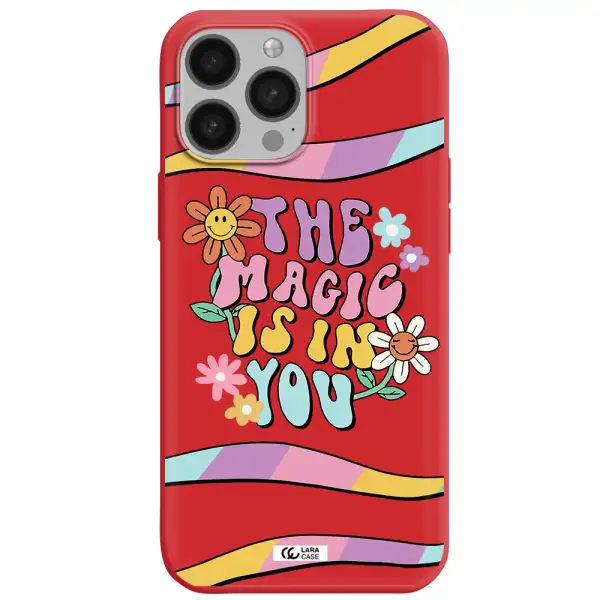 a cartoon text with flowers Apple iPhone 13 Pro Silicone Imperial Red Case