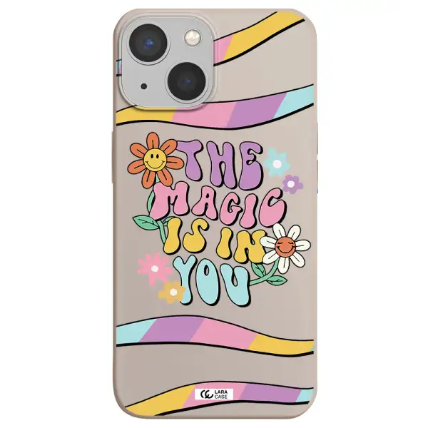 a cartoon text with flowers Apple iPhone 13 Silicone Stone Case