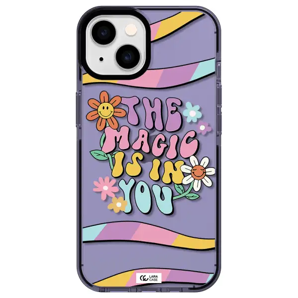 a cartoon text with flowers Apple iPhone 14 impact Lilac Case