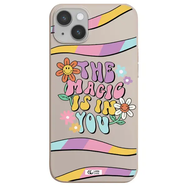 a cartoon text with flowers Apple iPhone 14 plus Silicone Stone Case