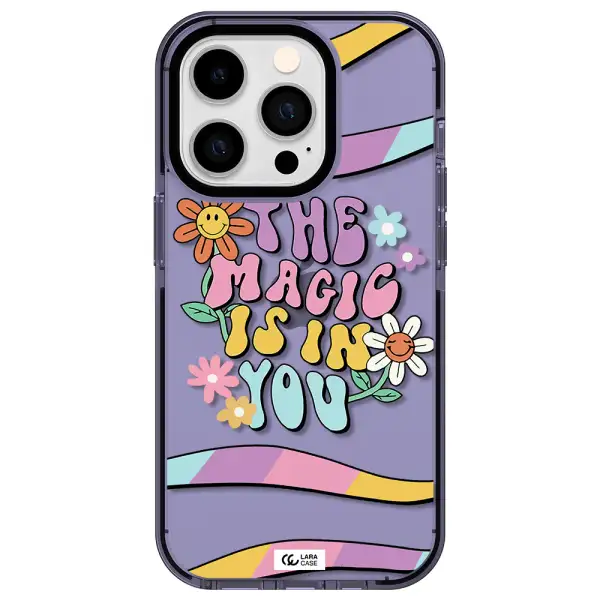 a cartoon text with flowers Apple iPhone 14 pro impact Lilac Case