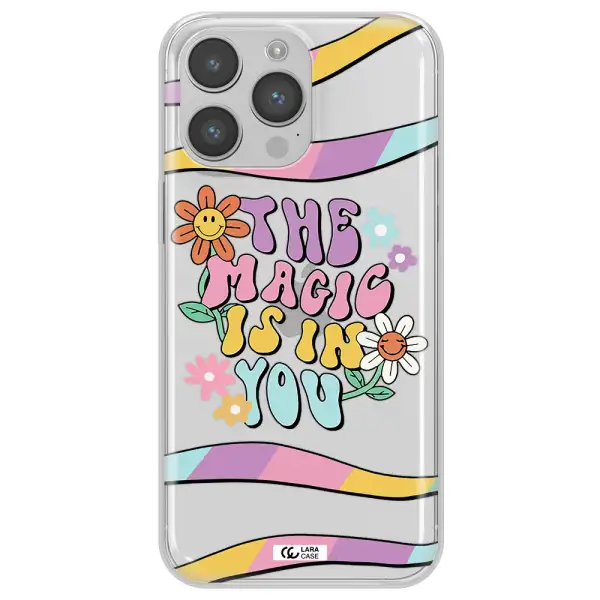 a cartoon text with flowers Apple iPhone 14 pro max Clear TPU Case