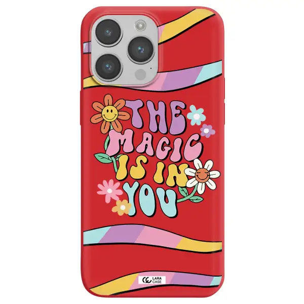a cartoon text with flowers Apple iPhone 14 pro max Silicone Imperial Red Case
