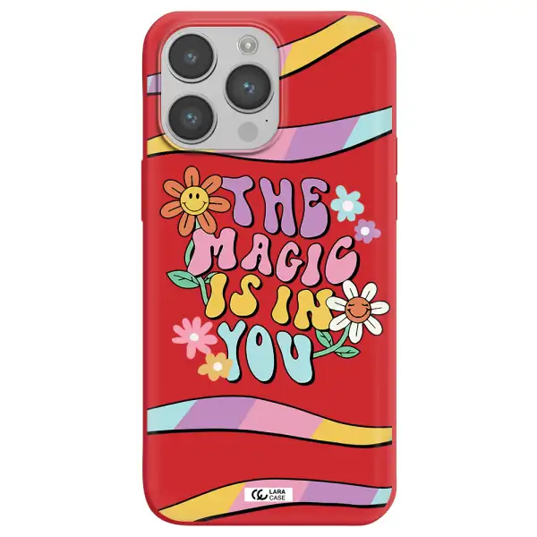a cartoon text with flowers Apple iPhone 14 pro Silicone Imperial Red Case