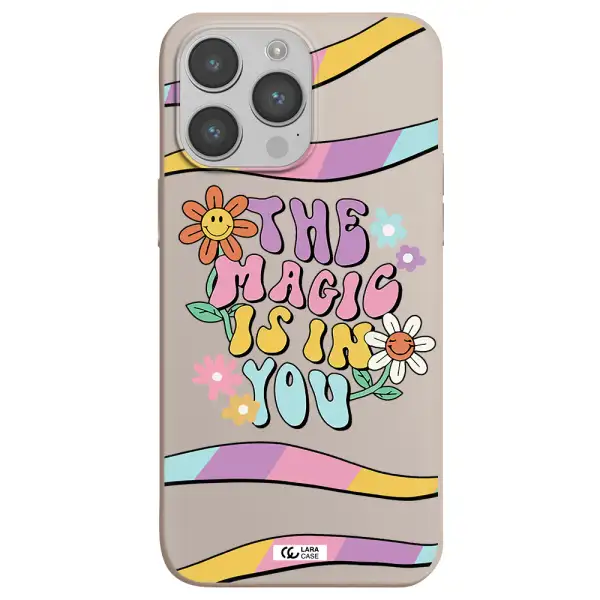 a cartoon text with flowers Apple iPhone 14 pro Silicone Stone Case