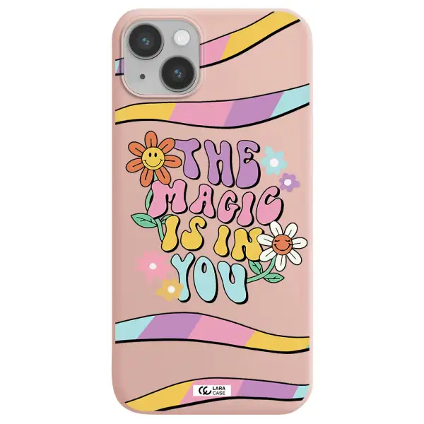 a cartoon text with flowers Apple iPhone 14 Silicone pastel pink Case