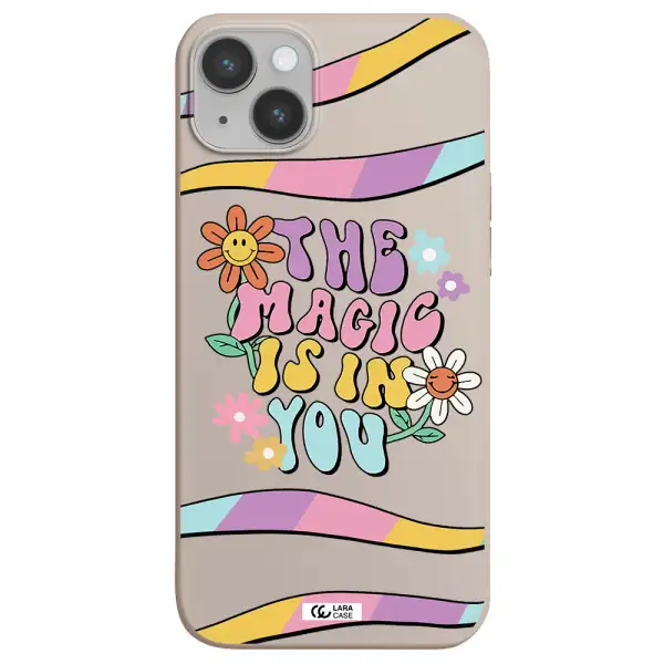 a cartoon text with flowers Apple iPhone 14 Silicone Stone Case