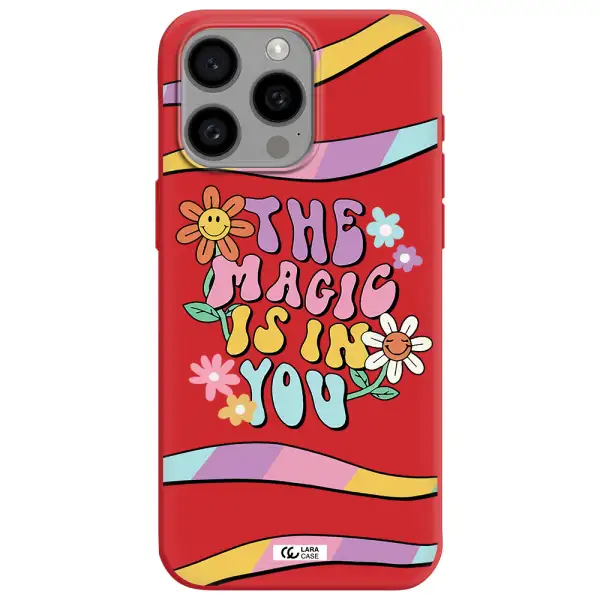 A Cartoon Text With Flowers Apple Iphone 15 Pro Max Silicone Imperial Red Case