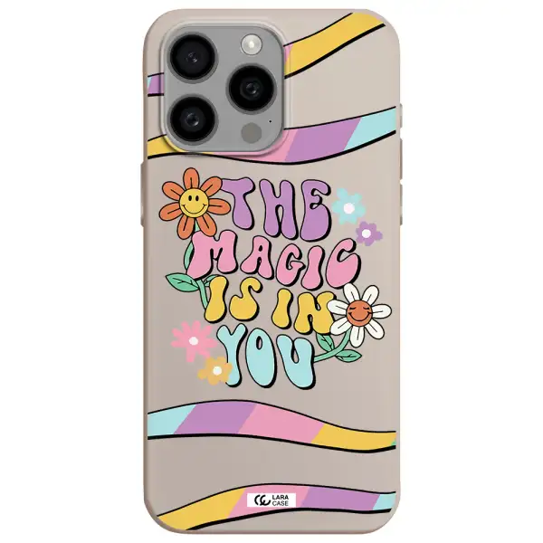 a cartoon text with flowers Apple Iphone 15 Pro max Silicone Stone Case