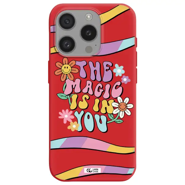 A Cartoon Text With Flowers Apple Iphone 15 Pro Silicone Imperial Red Case