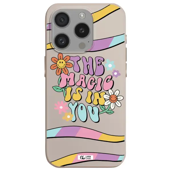 A Cartoon Text With Flowers Apple Iphone 15 Pro Silicone Stone Case