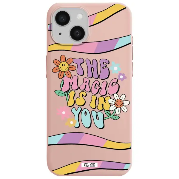A Cartoon Text With Flowers Apple Iphone 15 Silicone Pastel Pink Case