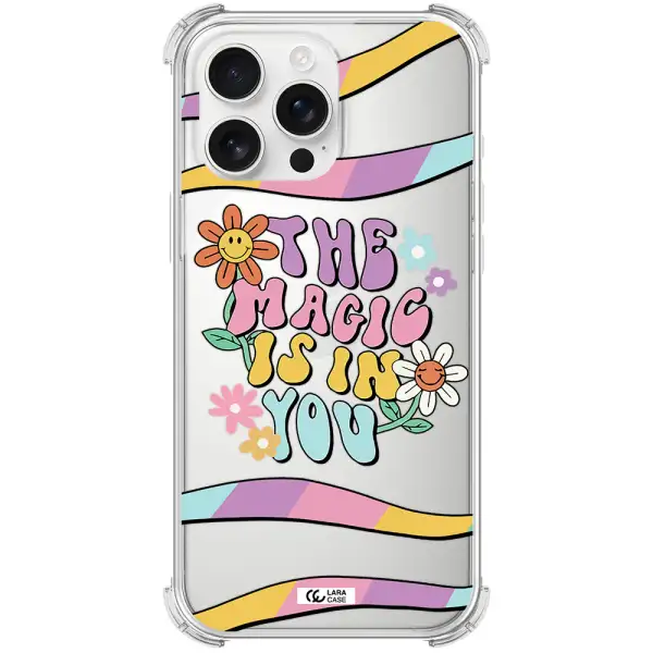 A Cartoon Text With Flowers Apple Iphone 16 Pro Max Clear Pc Case
