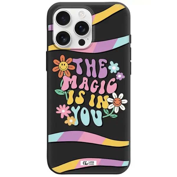 A Cartoon Text With Flowers Apple Iphone 16 Pro Max Silicone Black Case