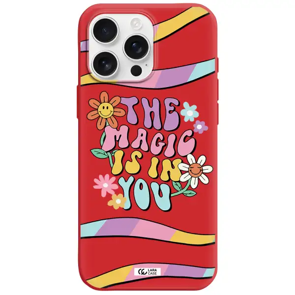 A Cartoon Text With Flowers Apple Iphone 16 Pro Max Silicone Imperial Red Case