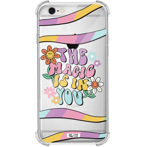 a cartoon text with flowers Apple iPhone 6 Clear PC Case