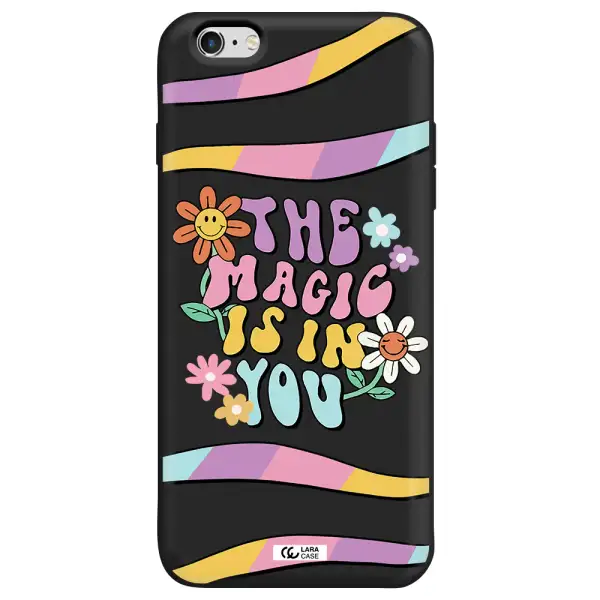 a cartoon text with flowers Apple iPhone 6 s plus Silicone black Case