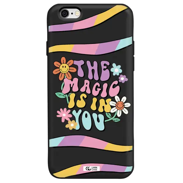 a cartoon text with flowers Apple iPhone 6 Silicone black Case