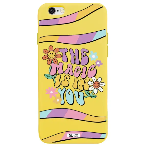 a cartoon text with flowers Apple iPhone 6 Silicone canary yellow Case