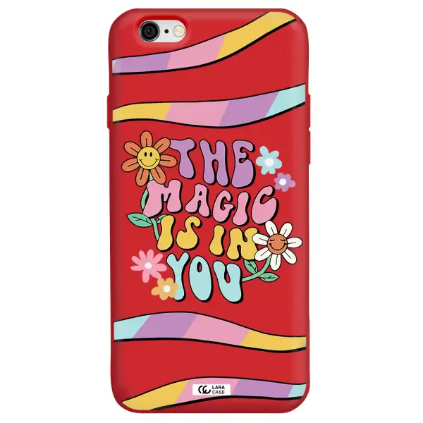a cartoon text with flowers Apple iPhone 6 Silicone Imperial Red Case