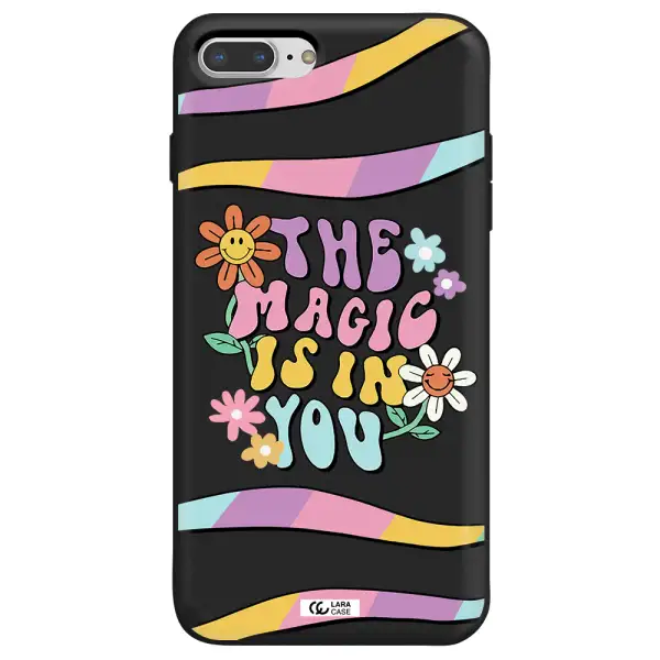 a cartoon text with flowers Apple iPhone 7 plus Silicone black Case