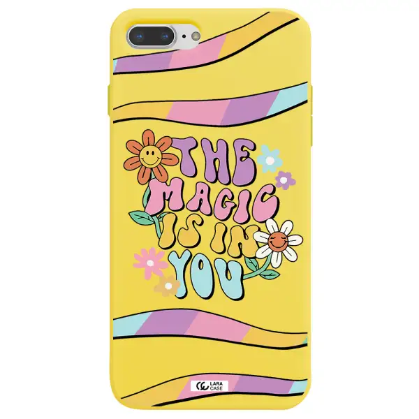 a cartoon text with flowers Apple iPhone 7 plus Silicone canary yellow Case