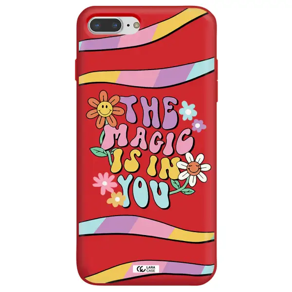 a cartoon text with flowers Apple iPhone 7 plus Silicone Imperial Red Case