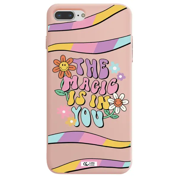a cartoon text with flowers Apple iPhone 7 plus Silicone pastel pink Case