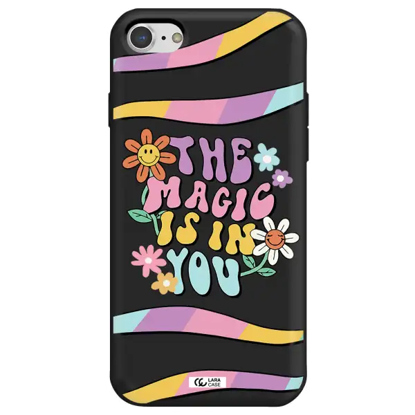 a cartoon text with flowers Apple iPhone 7 Silicone black Case