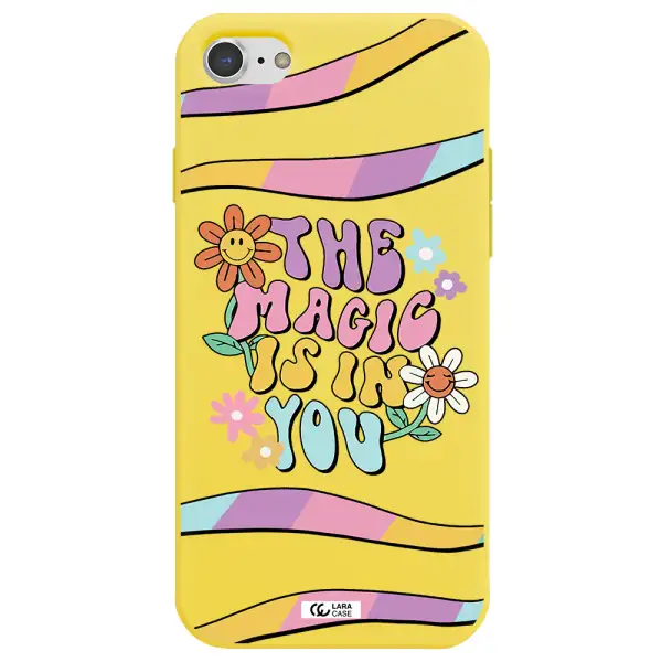 a cartoon text with flowers Apple iPhone 7 Silicone canary yellow Case