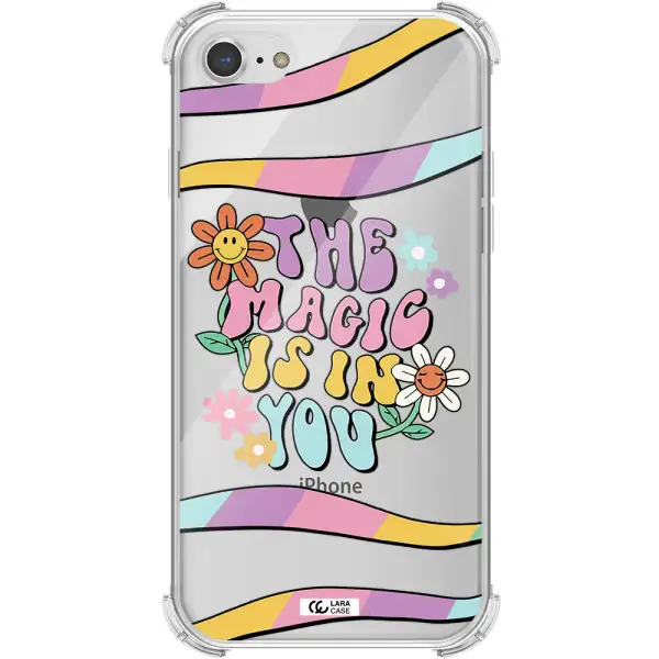 a cartoon text with flowers Apple iPhone 8 Clear PC Case