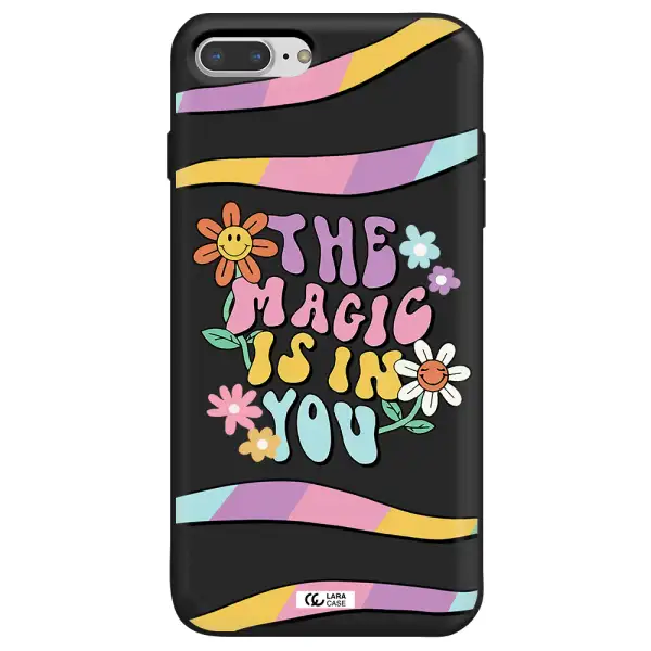 a cartoon text with flowers Apple iPhone 8 plus Silicone black Case