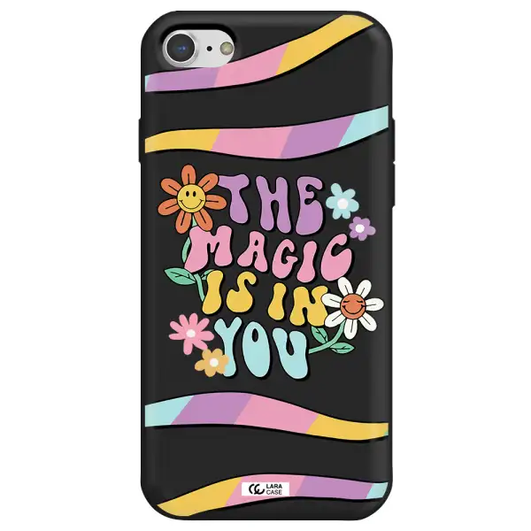 a cartoon text with flowers Apple iPhone 8 Silicone black Case