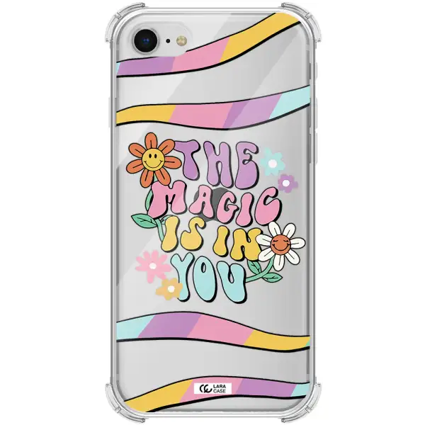 a cartoon text with flowers Apple iPhone se 2020 Clear PC Case