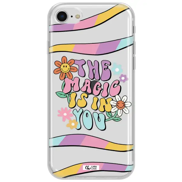 A Cartoon Text With Flowers Apple Iphone Se 2020 Clear Tpu Case